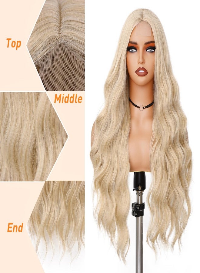 FAVE Long Blonde Wig Wavy Synthetic Wig Platinum Blonde Wig Middle Part Natural Blonde Wig Wigs for White Women(28 Inches) - Image 2